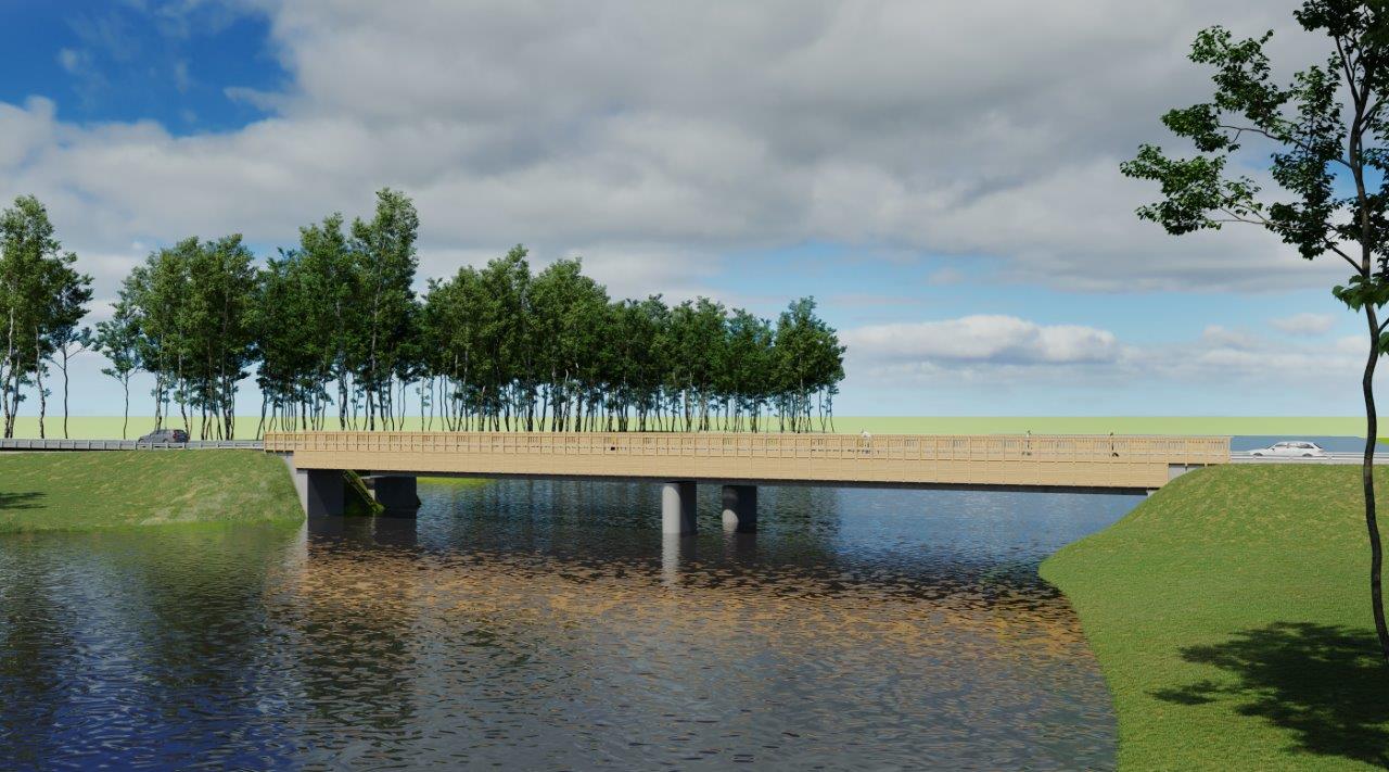 Illustration på planerade gc-bron över ån Lagan vid Replösabron.